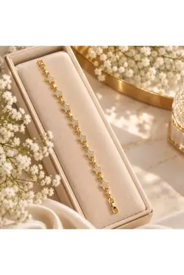Genel Markalar Gold Renk Taşlı Yıldız Motifli Kadın Bileklik 20 cm