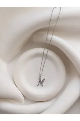 Minne Jewelry-Accessory Çelik Zincir Kolye - '' M '' Harfli Kolye - Kişiye Özel Baş Harf Figürlü Kolye - Çelik Kolye