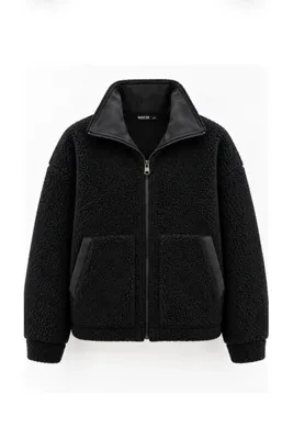 HIMMELDUF Unisexs Süet Yaka Detaylı Fermuarlı Teddy Peluş Ceket
