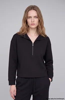 Network Siyah Fermuar Detaylı Sweatshirt