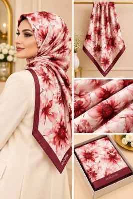 Genel Markalar bordo çiçekli desen soft eşarp