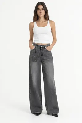 Norve Denim LIVA - KADIN KOYU GRİ GENİŞ PAÇA RAHAT KALIP DENIM PANTOLON