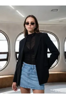 Dilvin 60823 Düz Kesim Blazer Ceket-Siyah