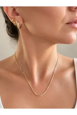 POKAK Xuping Jewelry Venedik Zincir Kolye 14 Ayar Altın Kaplama İnce Küp Model Kadın Erkek
