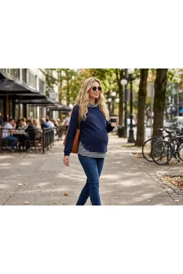 Entarim Hamile Kapüşonlu Sweatshirt Etek Ucu Çizgi Detaylı