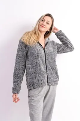 Sweet's Collection Kapüşonlu Polar Welsoft Peluş Gri Kırçıllı Ceket