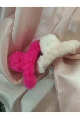 Kudi Pembe Beyaz renk peluş mandal toka 10 cm