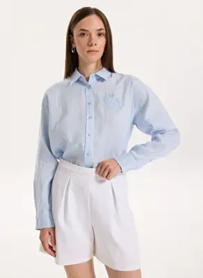 Lauren Ralph Lauren Mavi Kadın Gömlek ZAVANDRA-LONG SLEEVE-BUTTON FRONT S