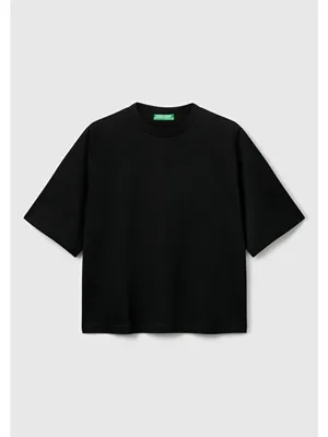 United Colors Of Benetton Kadın Siyah 100 Pamuk Boxy Fit T Shirt