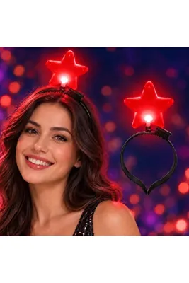 Genel Markalar Büyük Mega Yıldız Işıklı Led Parti Tacı Kırmızı Renk Bx40