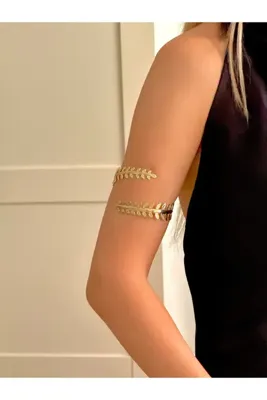 YOUES JEWELRY Arm Cuff Çelik Helen Helenistik Pazu Kol Kelepçesi Gold Ayarlanabilir Kelepçe Yaprak Desenli