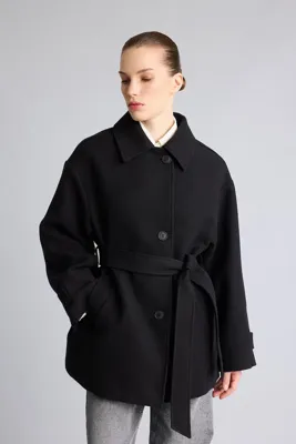 Defacto Kuşaklı Regular Fit Kaşe Kaban