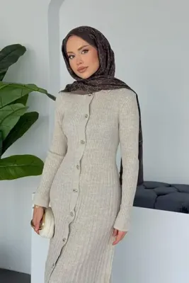 Ulugöl Tekstil 10 Düğmeli Triko Elbise
