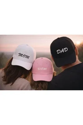 sf collection Aile Kombin Şapka Seti Mom Dad Sister Brother Baskılı Unisex Ayarlanabilir Şapka