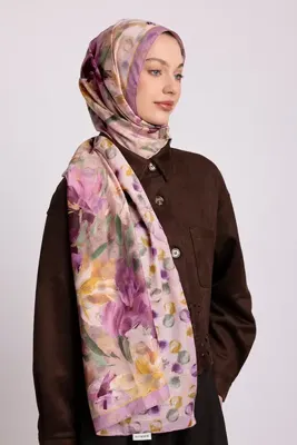 Ayshara Nevbahar Çiçek Puan Desenli Çift Taraflı Şal - Pembe Mor