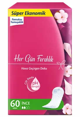 NW NessiWorld Günlük Ped İnce 60 Adet Cilt Dostu pH Dengeli Hava Geçirgen Doku Pamuksu Yumuşaklık
