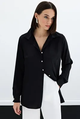 Sateen Saten Gömlek - Siyah