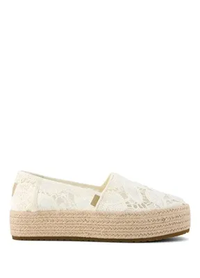 Toms Valencia Floral Crochet Beyaz Kalın Tabanlı Kadın Espadril
