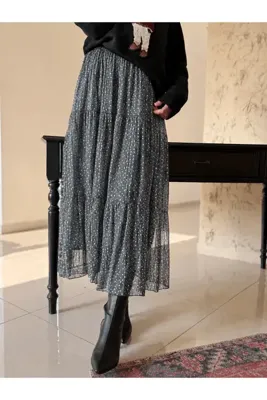 Hepsi Moda Puantiyeli Şifon Etek - Zümrüt Yeşili ( ÖS )
