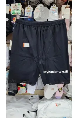 Ceylanoğlu Kadın % 100 Pamuklu Ribana Dantel Paçalı Kısa Tayt Külot 3'lü Paket Siyah 231