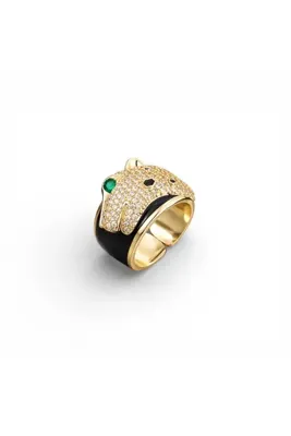 neslyaccessories Siyah Emaye Ayarlanabilen Taşlı Panter Yüzük