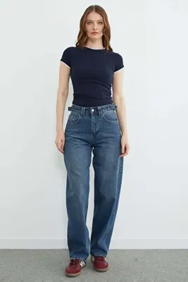 Fulla Moda Beli Tokalı Baggy Jean