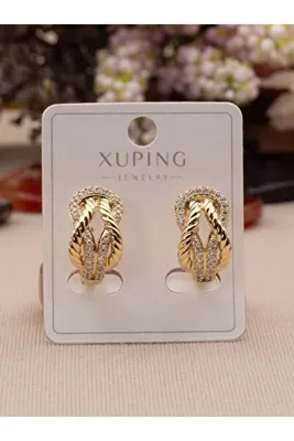 Bilge Kadın Aura Premium Düğüm Model Zirkon Taşlı Xuping Çelik Küpe, Kararma Yapmayan Çelik Küpe