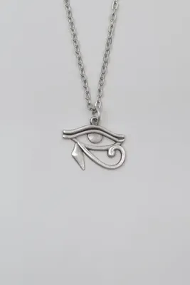 Bu Farklı Ra'nın Gözü - Horus'un Gözü Düz Ezme Zincir Kolye - Antik Gümüş Kaplama - Kadın Erkek - 60 cm