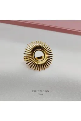 CHICMOON STORE Altın Rengi Güneş Çelik Yüzük (18 Numara)