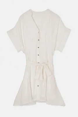 Drop by TrendyolMilla Beyaz Modal V Yakalı Beli Pensli Kuşak Kemerli Düğmeli Astarlı Elbise TDRSS26EL00084