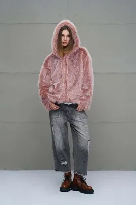 #vdr viadellerose Pembe Kapüşonlu Oversize Kısa Ceket 18293