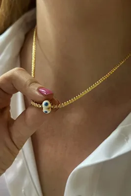 Trendy Butik Beyaz Mineli Nazar Detaylı Sık Zincirli Kolye