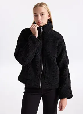 ONLY Siyah Kadın Desenli Mont ONLASPEN LIFE TEDDY JACKET OTW