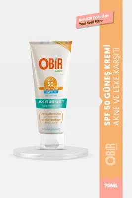 OBİR NATÜREL KURU CİLT TİPLERİ İÇİN AKNE VE LEKE KARŞITI UVA+UVB 50+ SPF GÜNEŞ KREMİ 75 ML
