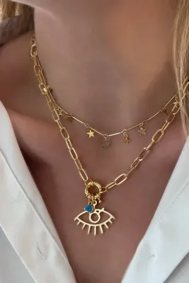 Trendy Butik Yıldız ve Göz Model İkili Kolye
