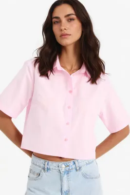 Defacto %100 Pamuk Regular Fit Poplin Kısa Kollu Gömlek