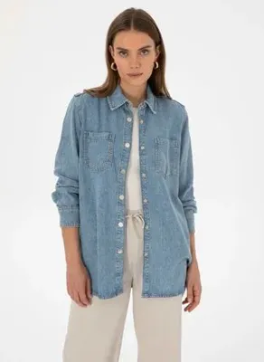 Pierre Cardin Mavi Kadın %100 Lyocell Denim Gömlek SALIS-G