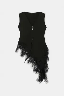 Drop by TrendyolMilla Siyah V Yaka Eteği Dantelli Triko Yelek TDRSS26YE00005