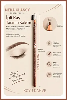 Nera Classy Fırçalı İpli Kaş Tasarım Kalemi - Kalıcı Makyaj İşaretleme Kalemi - 2mm Kalem Ucu Microblading Kaş Kalemi Fırçalı