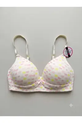 Stimor Koza Soft 80050-102 Pembe Sarı Bulut Desenli Soft Kap Telsiz Desteksiz Kız Çocuk Alıştırma Sütyeni