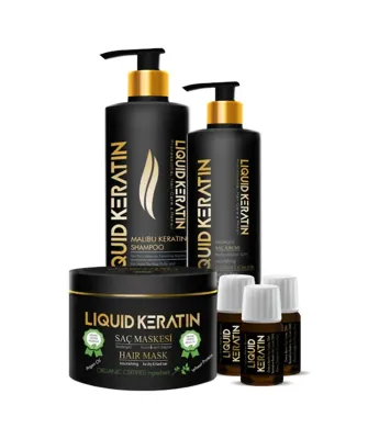 Liquid Keratin Yıpranan Yanan Kopan Kırılan Saçlar için Onarıcı Keratin Bakım Seti No.1