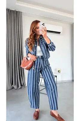 pelin yıldız butik Lacivert Çizgili Kital Balon Jean