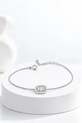 jelux silver Gümüş 925 Ayar Baget Zirkon Taşlı Fantazi Ayarlanabilir Bileklik