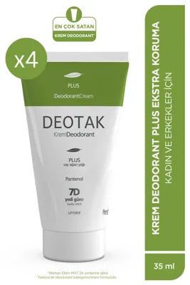 Deotak Plus Ekstra Koruma Krem Deodorant 35 ml x 4 Adet 7 Güne Kadar Etkili Ter Önleyici Cilt Kadın Erkek