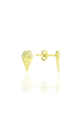 Söğütlü Silver Gümüş Altın Yaldızlı Zirkon Taşlı Dondurma Küpe Sgtl11844gold