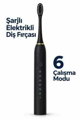Lisinya Siyah Şarjlı Elektrikli Diş Fırçası 6 Modlu -