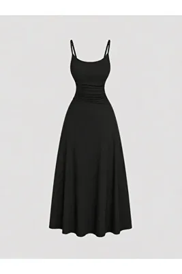 Dressco Kylie - Krep Kumaş İnce Askılı Beli Saran Maxi Elbise