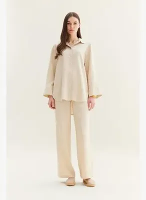 Defacto Wide Leg Keten Karışımlı Geniş Paça Pantolon