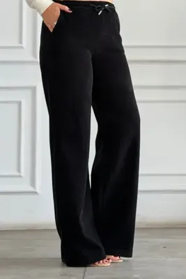 yb yağmur butik Beli Lastikli Kadife Bol Paça Pantolon