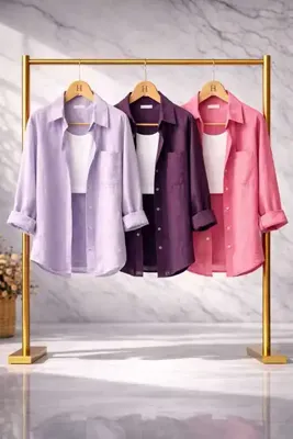 blackbonds Kadın 3lü Lila Mor Pembe Pamuklu Oversize Pamuklu Keten Tek Cepli Salaş Gömlek